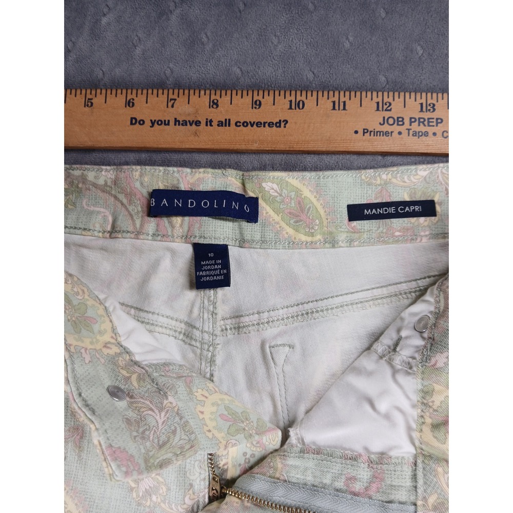Bandolino Mandie Capri Pants Womens 10 Sage Green Paisley Lace Up Cuff Cropped - Picture 3 of 8